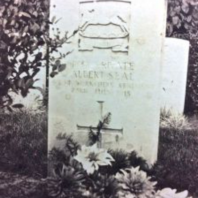 Albert’s grave in Hospital Farm Cemetery, Ieper, Belgium