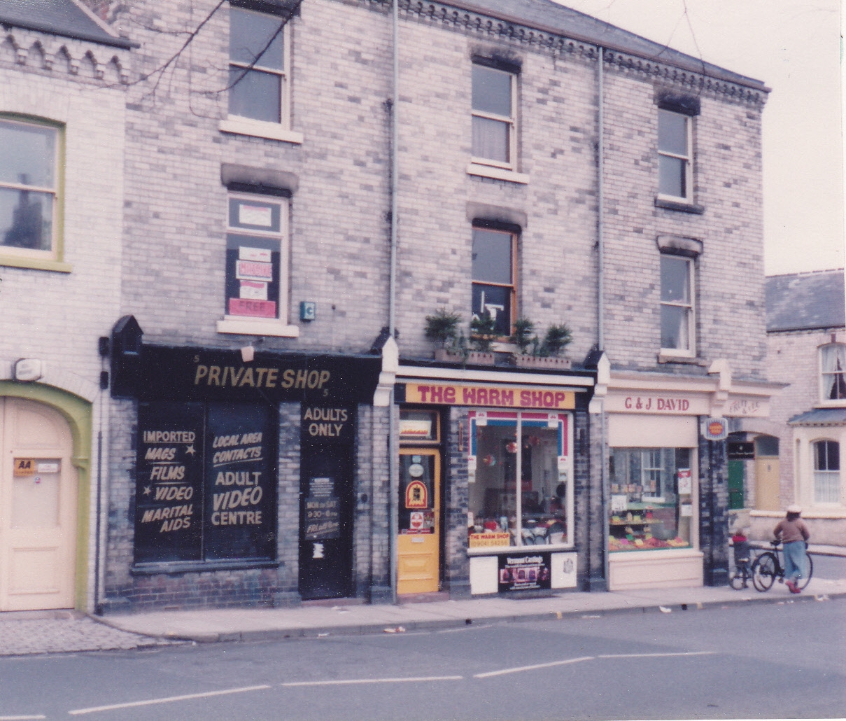 Scarcroft Road shops in 1984, where the Private shop later became the Hospice charity shop.