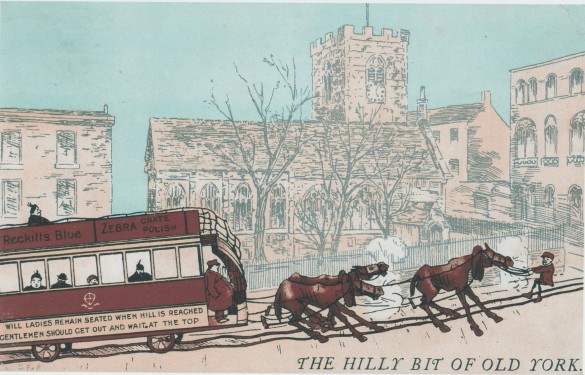 Horse tram going past church GS