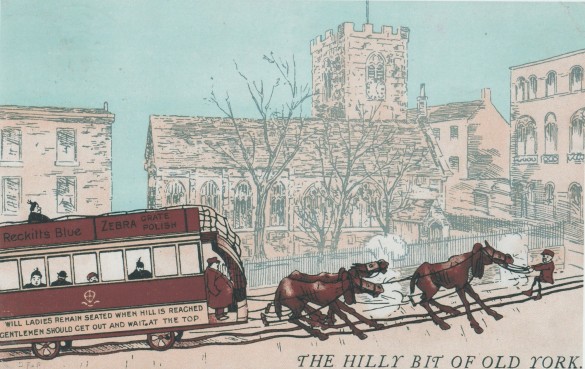 Horse tram going past church GS