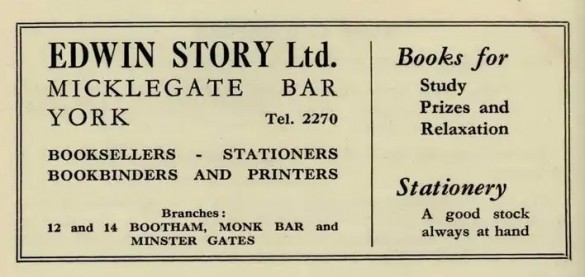 Edwin Story Booksellers Micklegate Bar Advert pre 1960 (1)