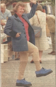 Kate Radley in teddy boy outfit